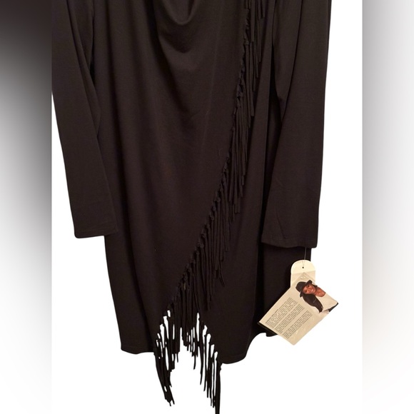 Serena Williams Black fringe edged front wrap 3X NWT long sleeve deep black - Picture 2 of 10